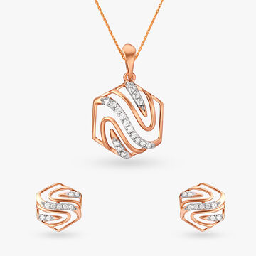 Swirling Diamond Pendant and Earrings Set