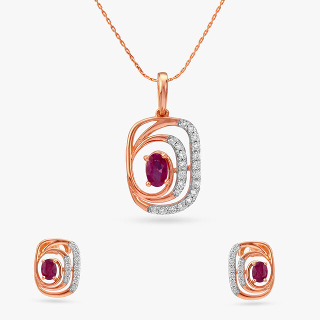 Ruby Mirage Diamond Pendant and Earrings Set 