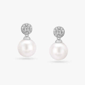 Shimmering Pearl and Diamond Drop Earrings