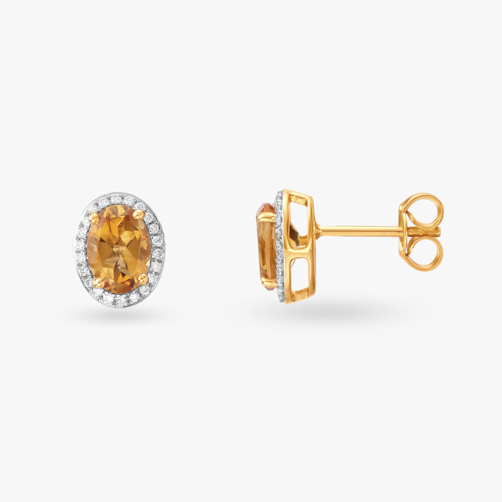 Buy Striking Diamond and Citrine Stud Earrings at Best Price Tanishq UAE