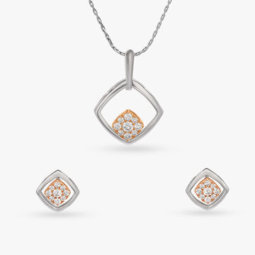 Modern Diamond Pendant and Earrings Set