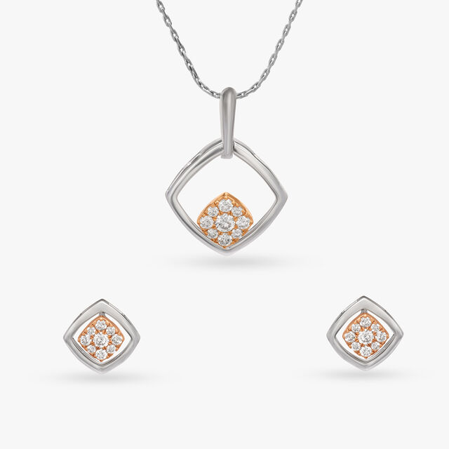 Modern Diamond Pendant and Earrings Set 