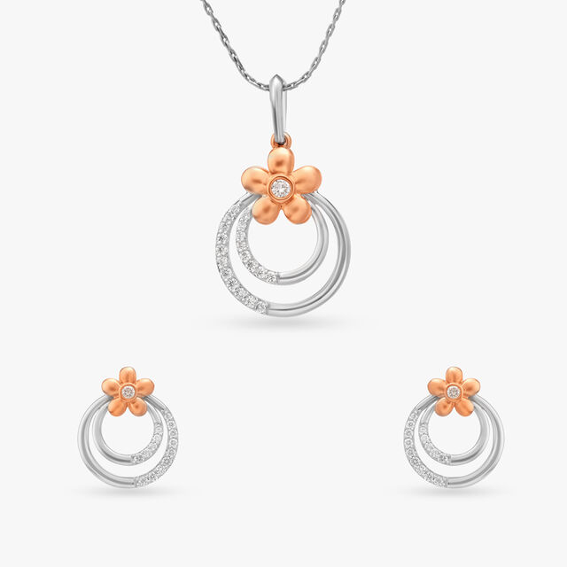 Loop Bloom Diamond Pendant and Earrings Set 