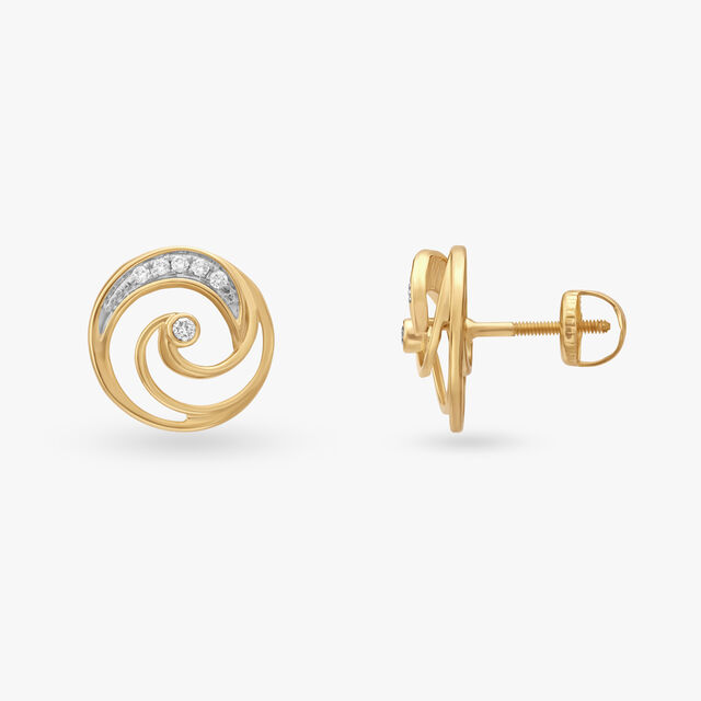 Golden Swirl Diamond Stud Earrings 2