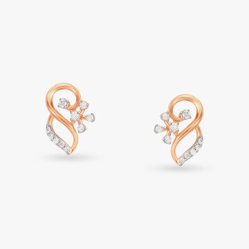 Floral Curve Diamond Stud Earrings