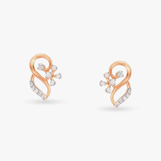 Floral Curve Diamond Stud Earrings 