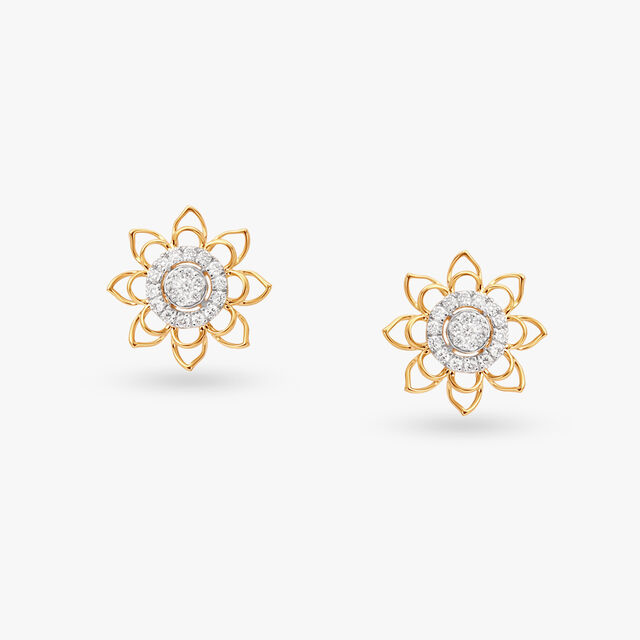 Intricate Floral Diamond Stud Earrings 