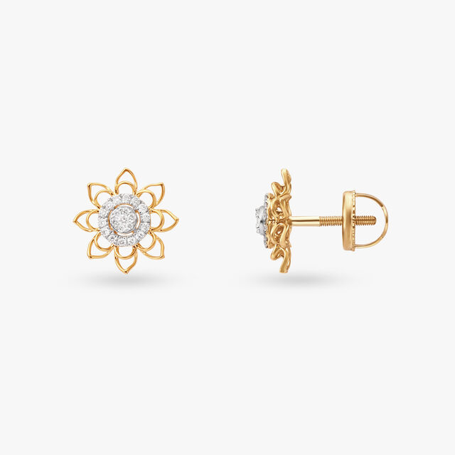 Intricate Floral Diamond Stud Earrings 2