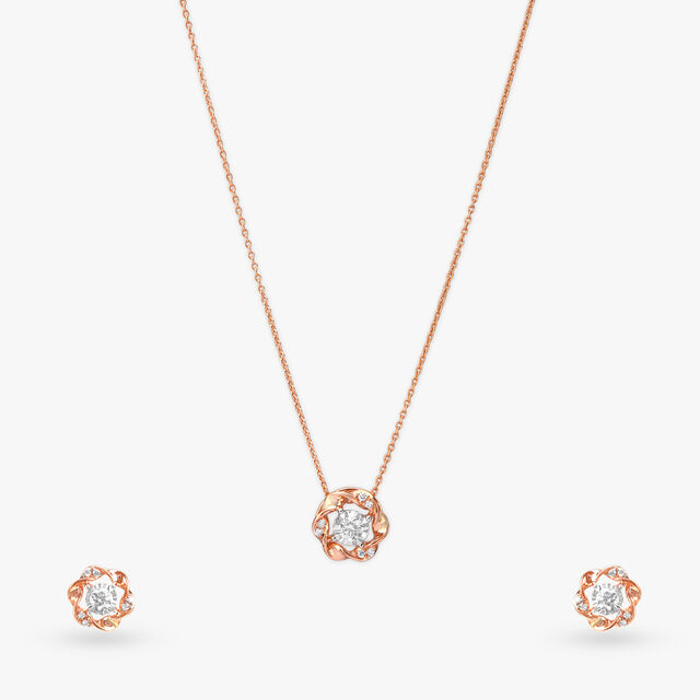 Floral Whirl Diamond Pendant with Chain and Earrings Set 