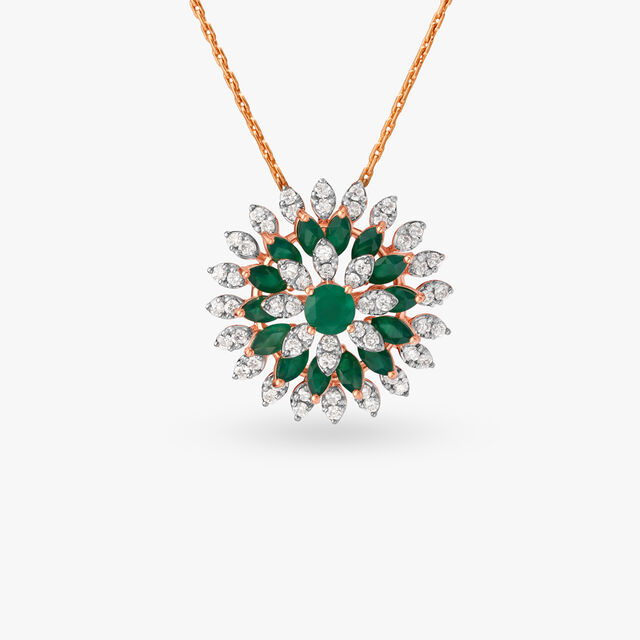 Regal Floral Diamond and Emeralds Pendant and Earrings Set 2