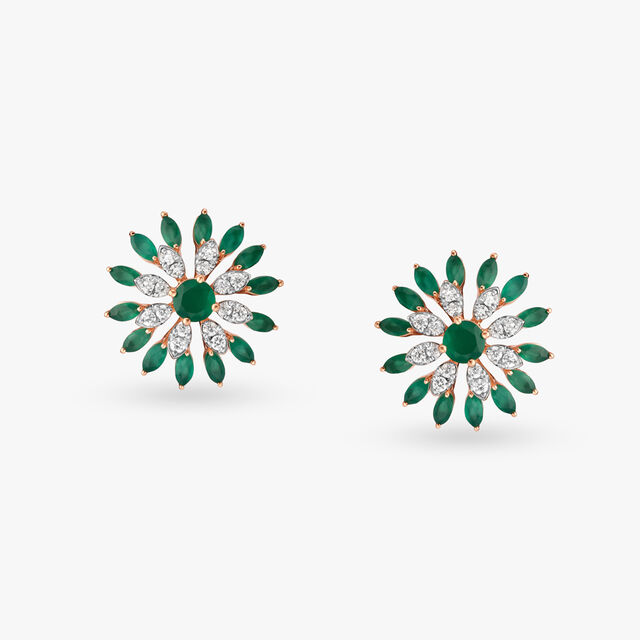 Regal Floral Diamond and Emeralds Pendant and Earrings Set 4