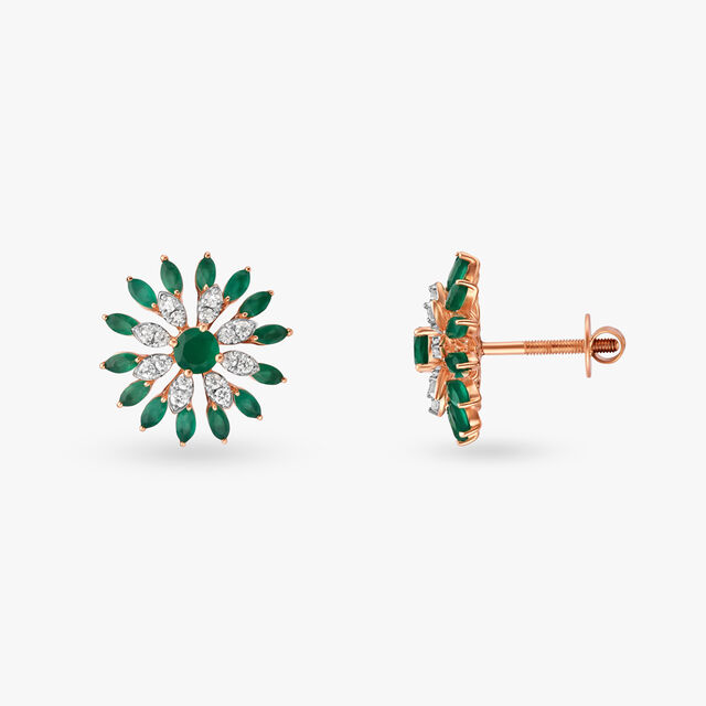 Regal Floral Diamond and Emeralds Pendant and Earrings Set 5