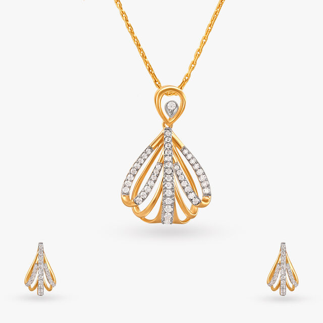 Sunlit Grace Diamond Pendant and Earrings Set 