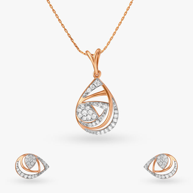 Ethereal Teardrop Diamond Pendant and Earrings Set 