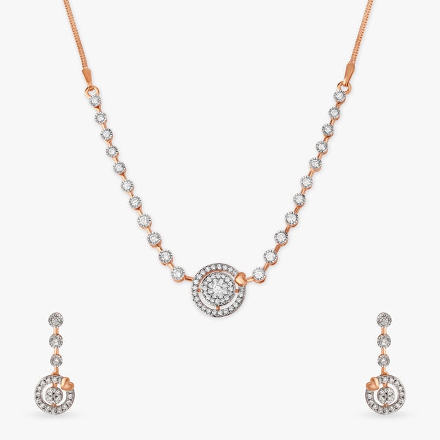 Sleek Gold and Diamond Necklace Set 