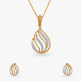 Radiant Wave Diamond Pendant and Earrings Set 