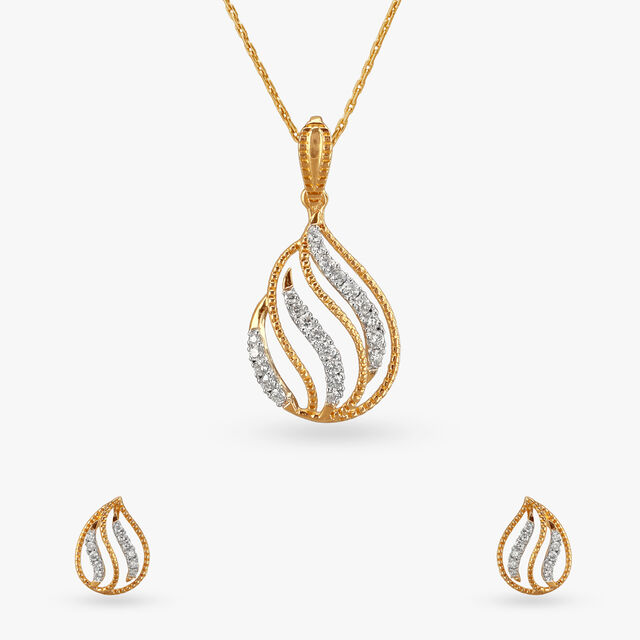 Radiant Wave Diamond Pendant and Earrings Set 