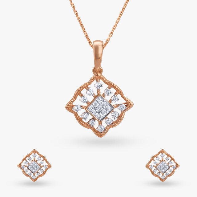 Modern Glamour Diamond Pendant and Earrings Set 