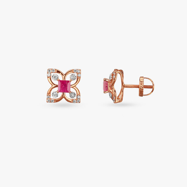 Ruby Blossom Diamond Pendant and Earrings Set 5