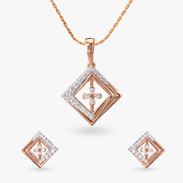 Contemporary Charm Diamond Pendant and Earring Set 
