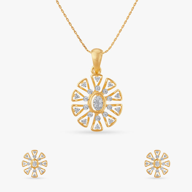 Radiant Bloom Diamond Pendant and Earrings Set 