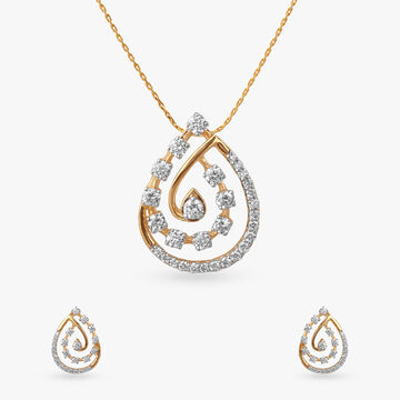 Spiral Teardrop Diamond Pendant and Earrings Set