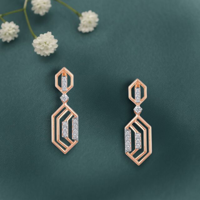 Edge Line Diamond Drop Earrings 