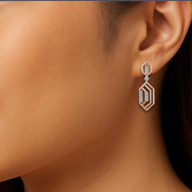 Edge Line Diamond Drop Earrings 2