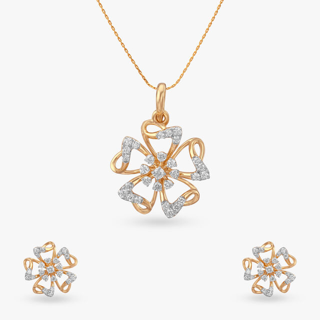 Twirling Bloom Diamond Pendant and Earrings Set 