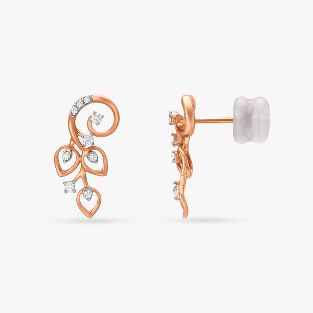 Delicate Leafy Diamond Stud Earrings 2
