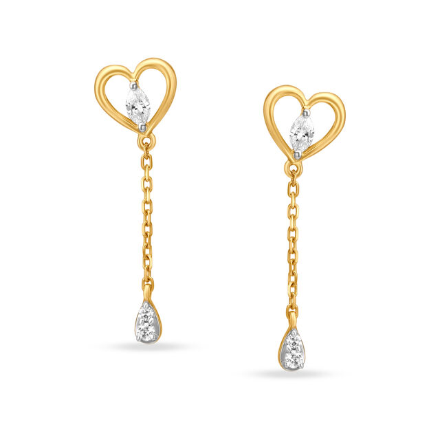 Modish Long Heart Pattern Diamond Drop Earrings for Kids,,hi-res 