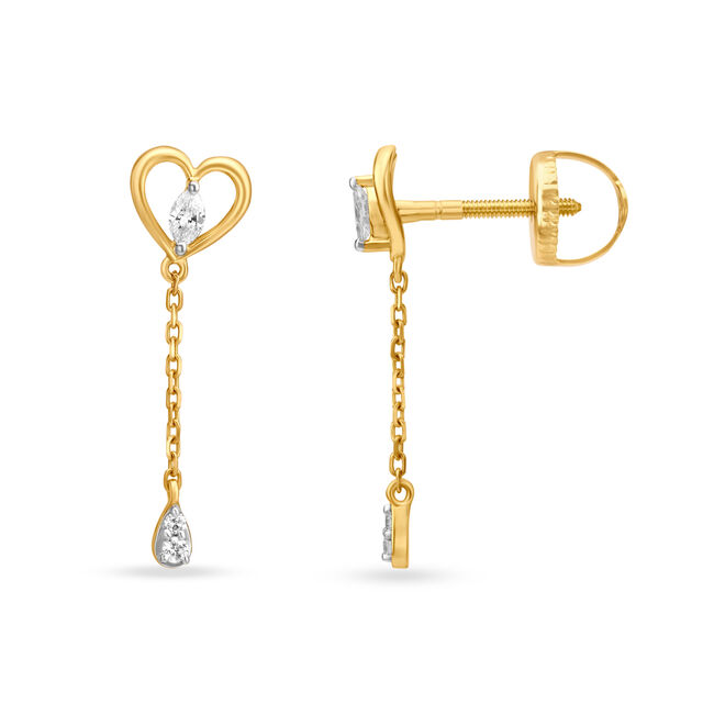 Modish Long Heart Pattern Diamond Drop Earrings for Kids,,hi-res 2