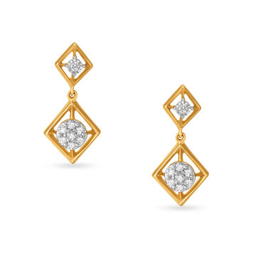 Kite Inspired Gold and Diamond Short Drop Earrings