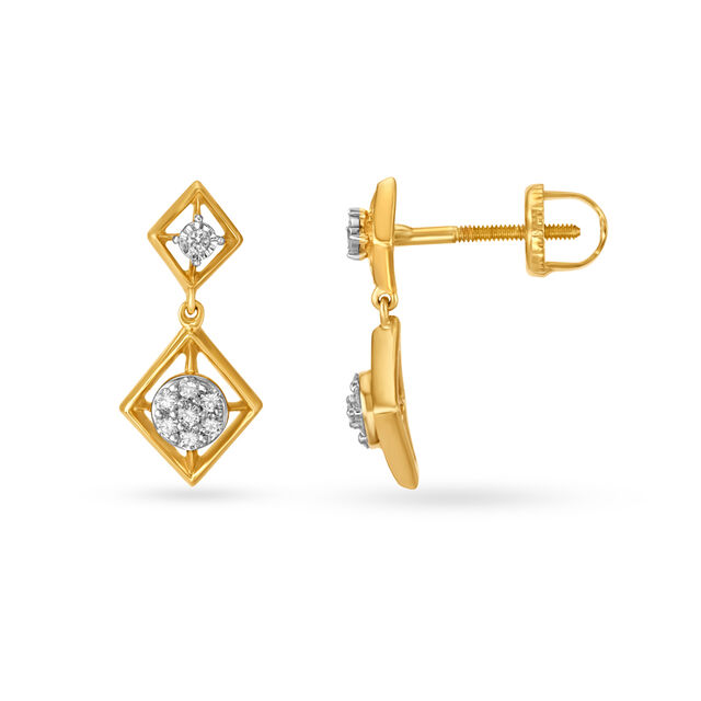 Kite Inspired Gold and Diamond Short Drop Earrings 2