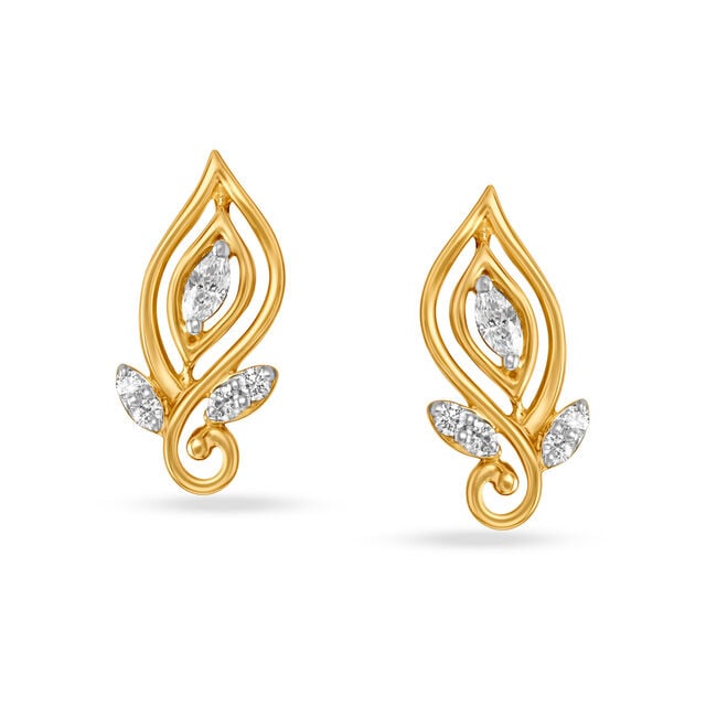Leaf Pattern Diamond Stud Earrings for Kids 