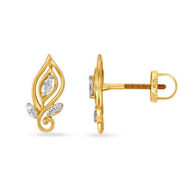 Leaf Pattern Diamond Stud Earrings for Kids 2