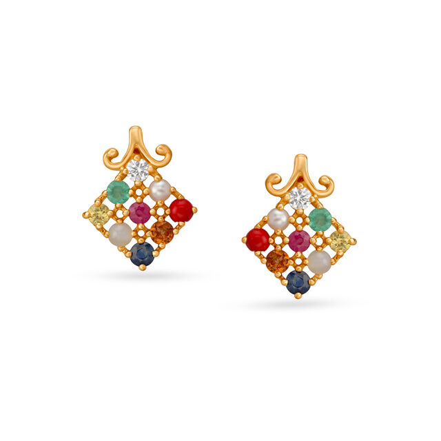 Radiant navaratna Diamond Stud Earrings 