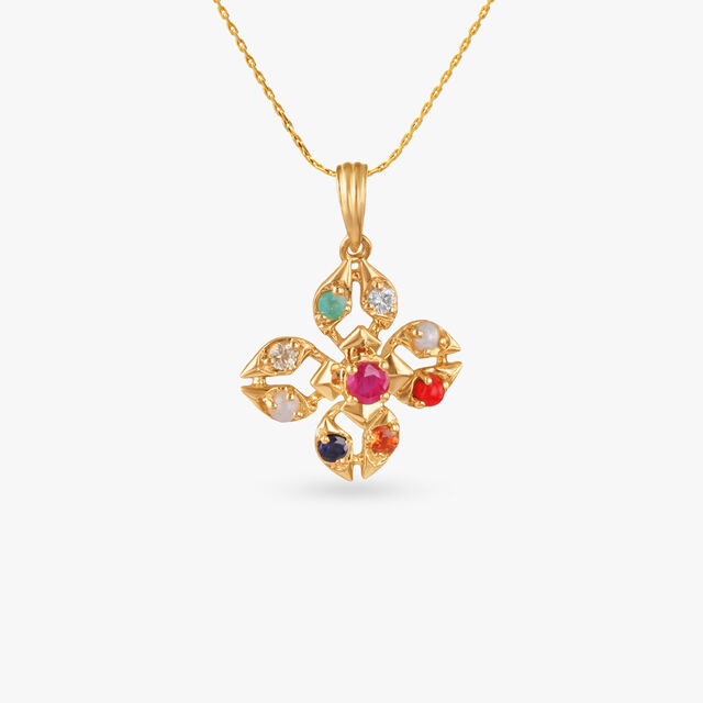Ornate Navratna Diamond Pendant 