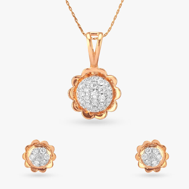 Budding Bloom Diamond Pendant and Earrings set for Kids 