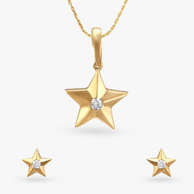 Twinkling Star Diamond Pendant and Earrings set for Kids 