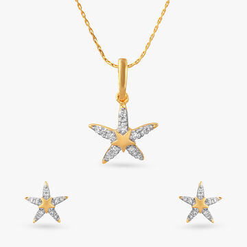 Little Starfish Diamond Pendant and Earrings Set For Kids