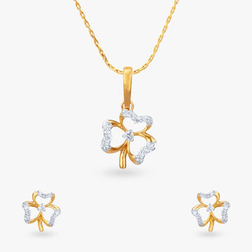 Lucky Clover Diamond Pendant and Earrings set for Kids