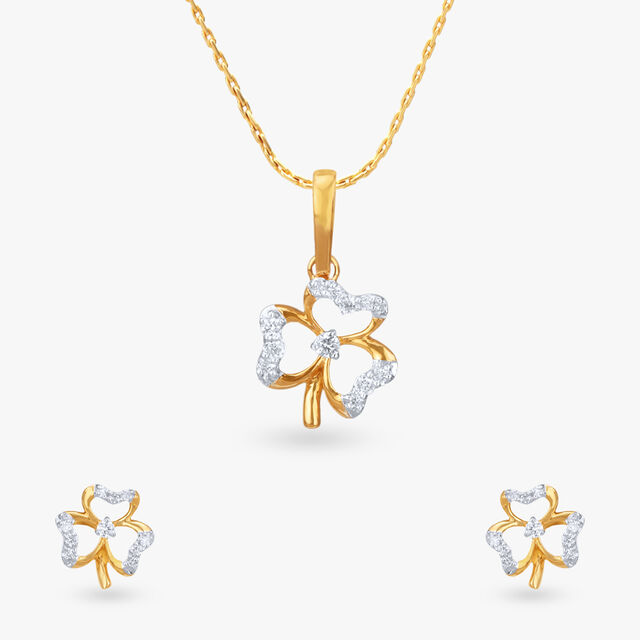 Lucky Clover Diamond Pendant and Earrings set for Kids 