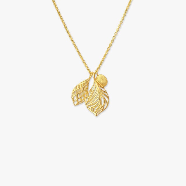 Textured Leaf Gold Pendant with Chain