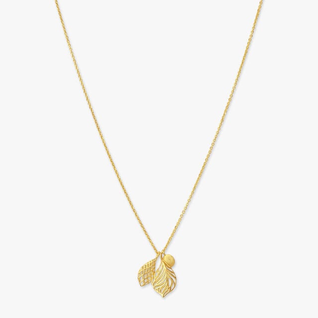 Textured Leaf Gold Pendant with Chain