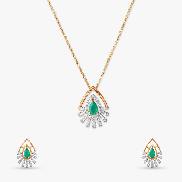 Ethereal Rays Diamond Pendant with Chain and Earrings Set 