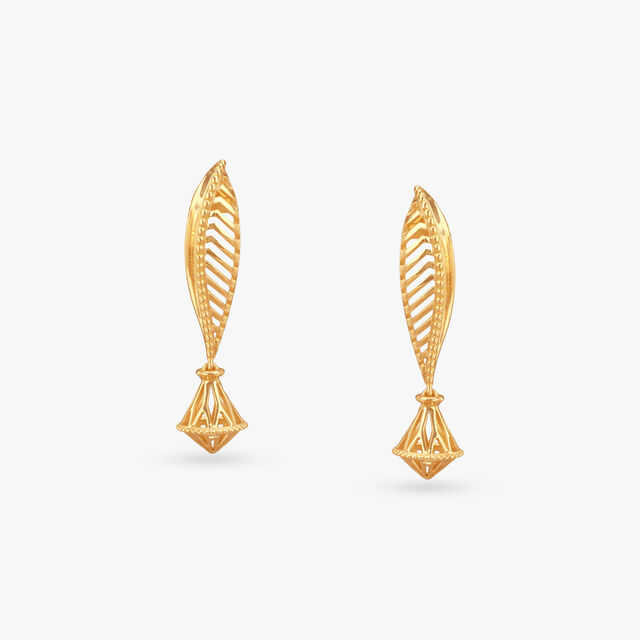 Leaf Spiral Gold Drop Earrings 