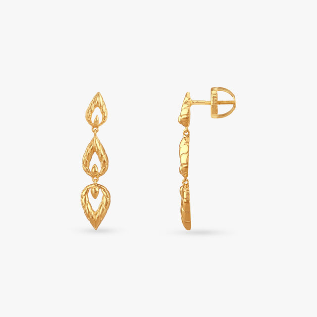 Textured Teardrop Gold Drop Earrings 2