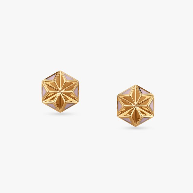 Hexa Glint Gold Stud Earrings 