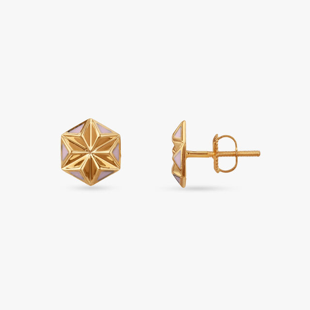 Hexa Glint Gold Stud Earrings 2